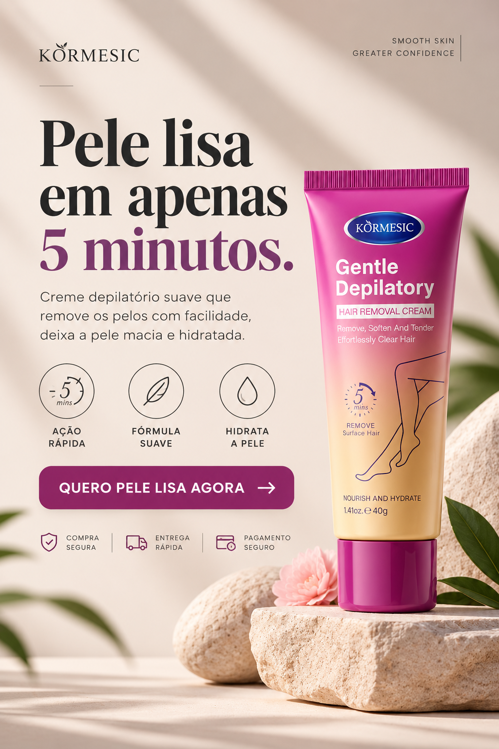 KÖRMESIC Gentle Depilatory — Pele lisa em apenas 5 minutos, creme depilatório suave que remove, suaviza e hidrata a pele